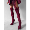 Vínové semišové nad kolena vysoké kozačky DARYANA na podpatku