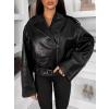 Černá koženková biker krátká bunda VELOURS