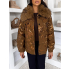 Hnědá třpytivá elegantní bunda OUTLAW s kožíškem