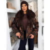 Tmavě třpytivá hnědá elegantní bunda OUTLAW s kožíškem
