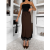 Tmavě hnědá elegantní saténová midi sukně SKAYA