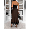 Tmavě hnědá elegantní saténová midi sukně SKAYA