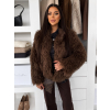 Tmavě hnědý faux fur kožešinový kabátek ROCHE