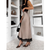 Béžová elegantní saténová midi sukně SKAYA