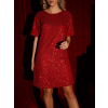 Červené flitrované vánoční šaty NINONE s krátkým rukávem