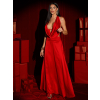 Červené saténové dlouhé šaty FANDARI s výstřihem