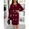 Bordó elegantní svetrové šaty HEARTY s dlouhým rukávem