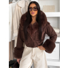 Tmavě hnědá stylová krátká bunda HEXUMI s kožíškem