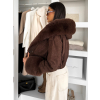Tmavě hnědá stylová krátká bunda HEXUMI s kožíškem