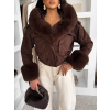 Tmavě hnědá stylová krátká bunda HEXUMI s kožíškem
