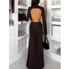 Tmavě hnědé dlouhé společenské šaty EVANIE s průstřihy