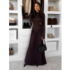 Tmavě hnědé dlouhé společenské šaty EVANIE s průstřihy
