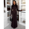 Tmavě hnědé dlouhé společenské šaty EVANIE s průstřihy