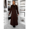 Tmavě hnědý vypasovaný dlouhý elegantní kabát SAVOIA