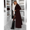 Tmavě hnědý vypasovaný dlouhý elegantní kabát SAVOIA
