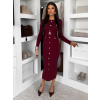Vínové úpletové elegantní šaty CRESTILO s dlouhým rukávem