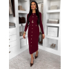 Vínové úpletové elegantní šaty CRESTILO s dlouhým rukávem