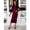 Vínové úpletové elegantní šaty CRESTILO s dlouhým rukávem