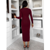 Vínové úpletové elegantní šaty CRESTILO s dlouhým rukávem