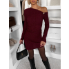 Vínové koktejlové šaty VENSULO s řasením