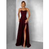 Vínové dlouhé plesové šaty CELLINES se šněrováním a rozparkem