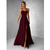 Vínové dlouhé plesové šaty CELLINES se šněrováním a rozparkem