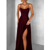 Vínové dlouhé plesové šaty CELLINES se šněrováním a rozparkem