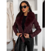 Vínová semišová krátká bunda LORXINA s kožíškem
