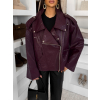 Vínová koženková oversize biker bunda DRAVINO