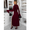 Vínové dlouhé společenské šaty OSTIVEN s výstřihem