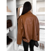 Hnědá koženková oversize biker bunda DRAVINO