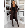 Hnědý dlouhý elegantní kabát CAMNIRA s páskem