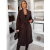 Hnědý dlouhý elegantní kabát CAMNIRA s páskem
