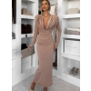 Světle hnědé dlouhé šaty MARVO s hlubokým výstřihem