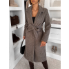 Šedý dlouhý elegantní kabát CAMNIRA s páskem