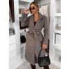 Šedý dlouhý elegantní kabát CAMNIRA s páskem