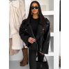Černá koženková oversize krátká bunda DRAVINO