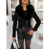 Černá semišová krátká biker bunda LORXINA s kožešinkou