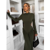 Khaki společenské dlouhé šaty EVANIE s průstřihy