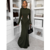 Khaki společenské dlouhé šaty EVANIE s průstřihy