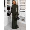 Khaki společenské dlouhé šaty EVANIE s průstřihy