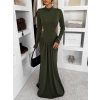 Khaki společenské dlouhé šaty EVANIE s průstřihy