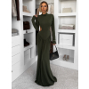 Khaki společenské dlouhé šaty EVANIE s průstřihy