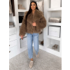 Hnědý kožešinový vlnitý  faux fur kabátek FURLA
