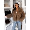 Hnědý kožešinový vlnitý  faux fur kabátek FURLA
