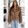 Hnědý kožešinový vlnitý  faux fur kabátek FURLA