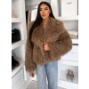 Hnědý kožešinový vlnitý  faux fur kabátek FURLA