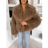 Hnědý kožešinový vlnitý  faux fur kabátek FURLA