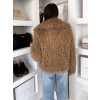 Hnědý kožešinový vlnitý  faux fur kabátek FURLA