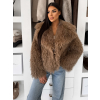 Hnědý kožešinový vlnitý  faux fur kabátek FURLA